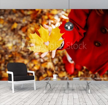 Picture of Beautiful autumn leaves Golden autumn Selective focus